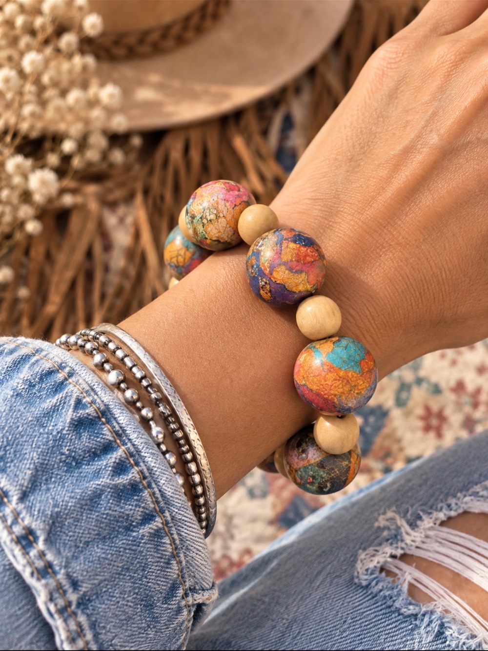 Chunky Funky Stretchy Boho Beaded Colorful Bracelet